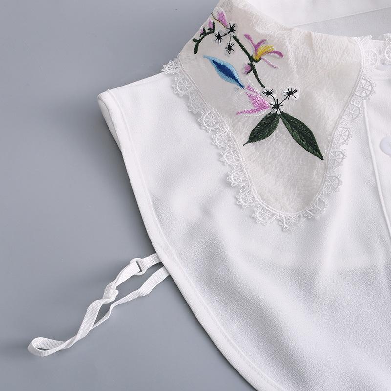 Women Embroidery Floral Shirt Fake Collar Female Solid Detachable Lapel Shirt False Collar Blouse Half Shirt Tops Fuax Cols