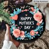 2D Flat, 1pc Vintage Mother's Day Round Aluminum Wall Sign - Pink Roses & Turquoise Floral Wreath with Happy Mother's Day Text, Heart Cutouts