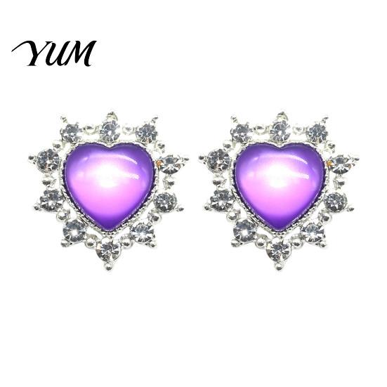 Small Decorative Rhinestones 2Pcs Cat Eye Heart Faux Gems, Alloy Rhinestone Brooch Buttons, 23mm Gems for Hair Bows Flatback Gemstone Hearts