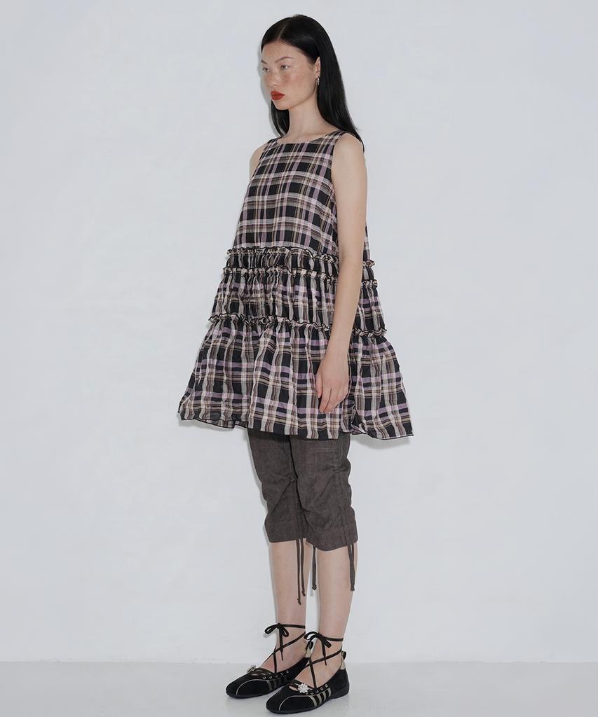 Cecese Tiered Ruffle Check Dress Black