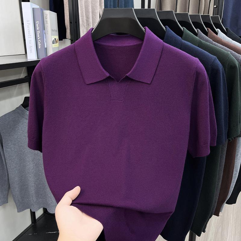 Men S Short Sleeve Turn Down Collar Knit Sweater Thin Casual Top