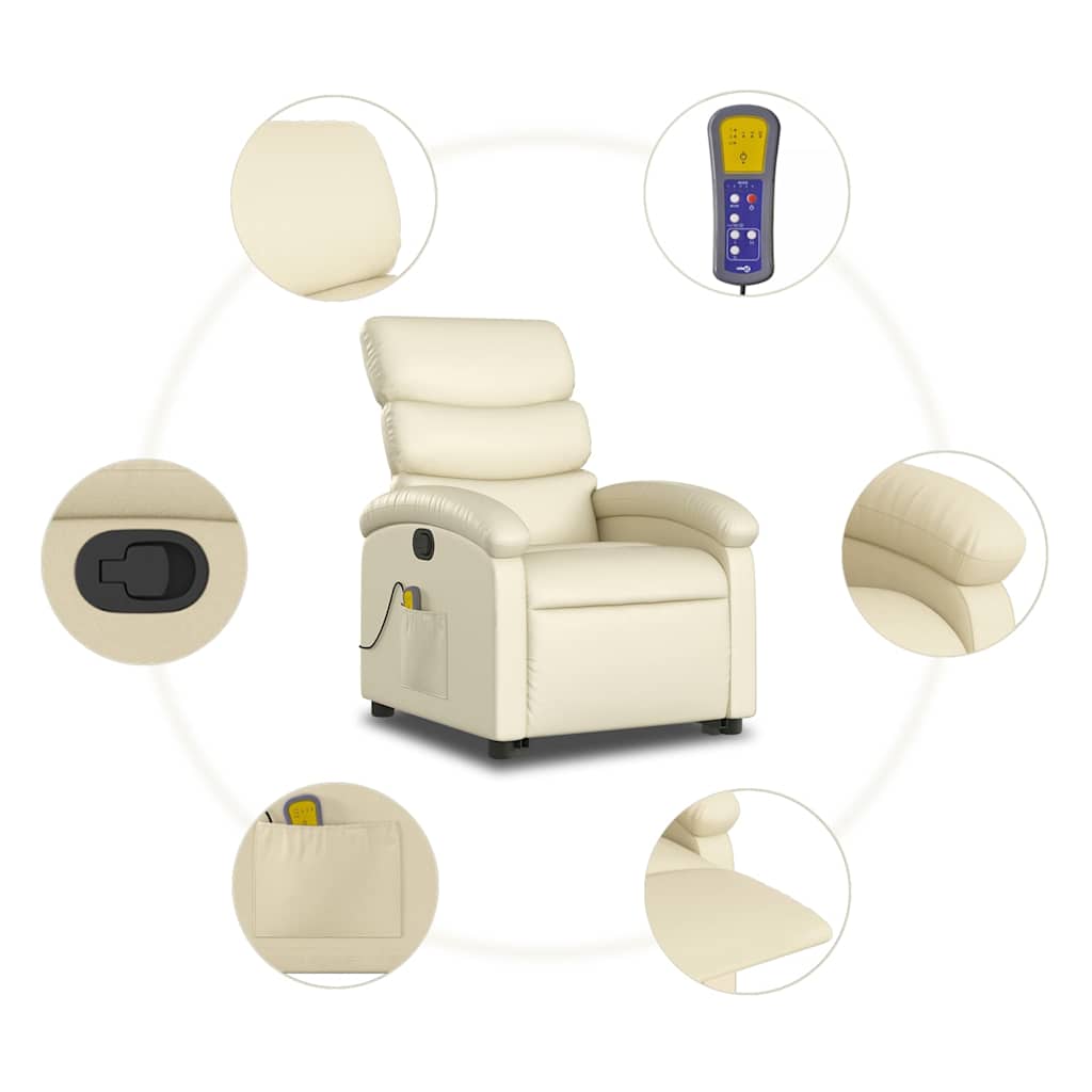 Massage Recliner with Rising Aid Cream Faux Leather