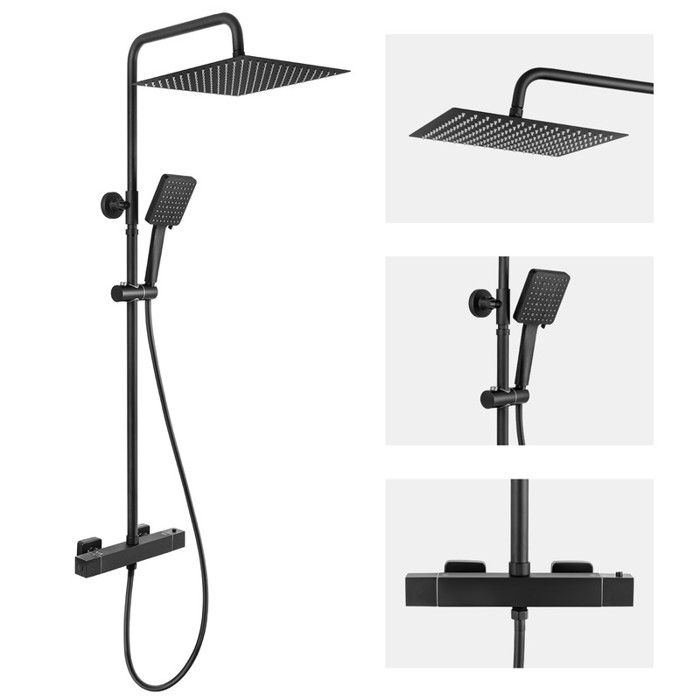 Colonne de Douche Thermostatique - DERW - Max - Acier Inoxydable - Douchette 6 Fonctions - Noir