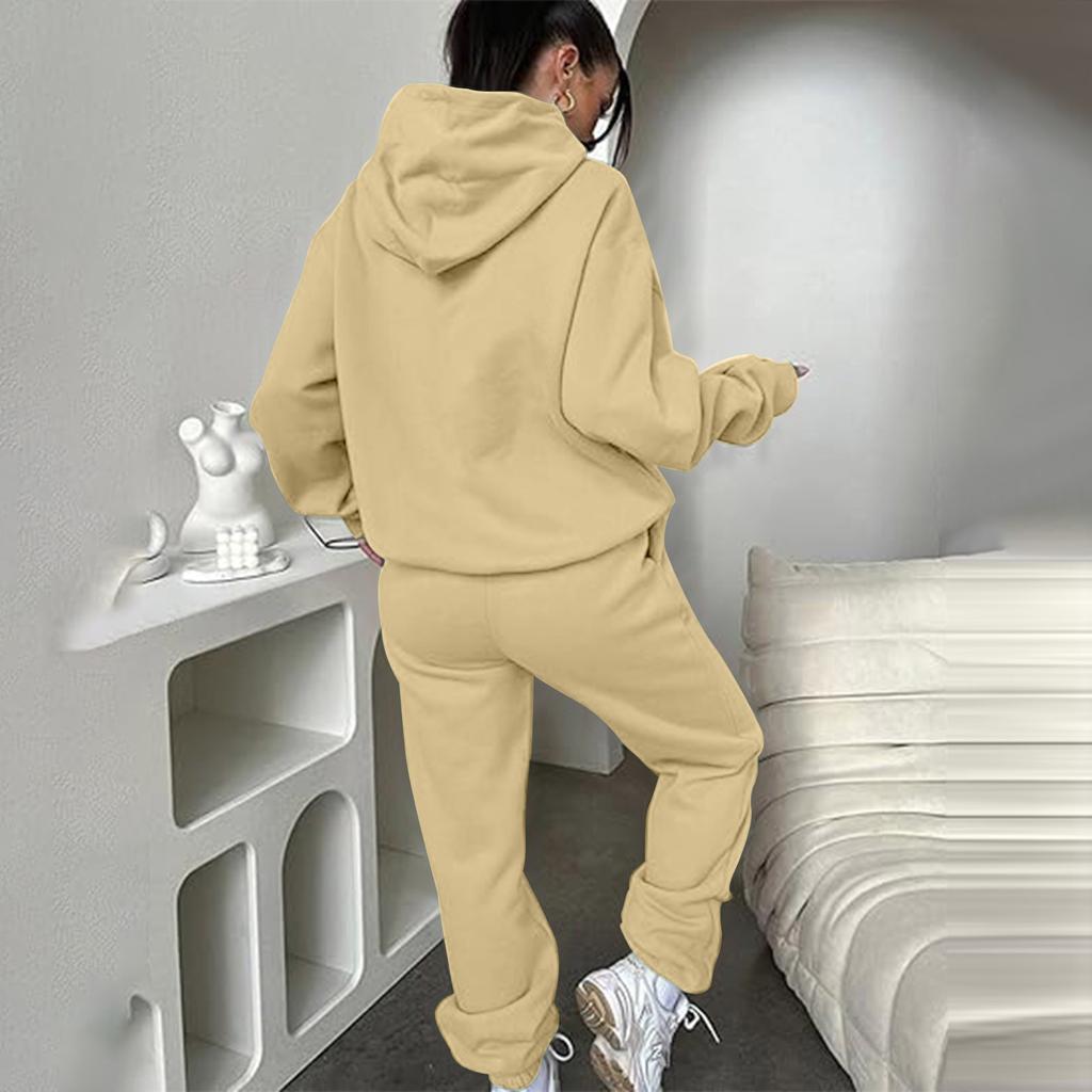 Женский однотонный спортивный комплект с капюшоном и длинными рукавами, домашние брюки, комплект для бега