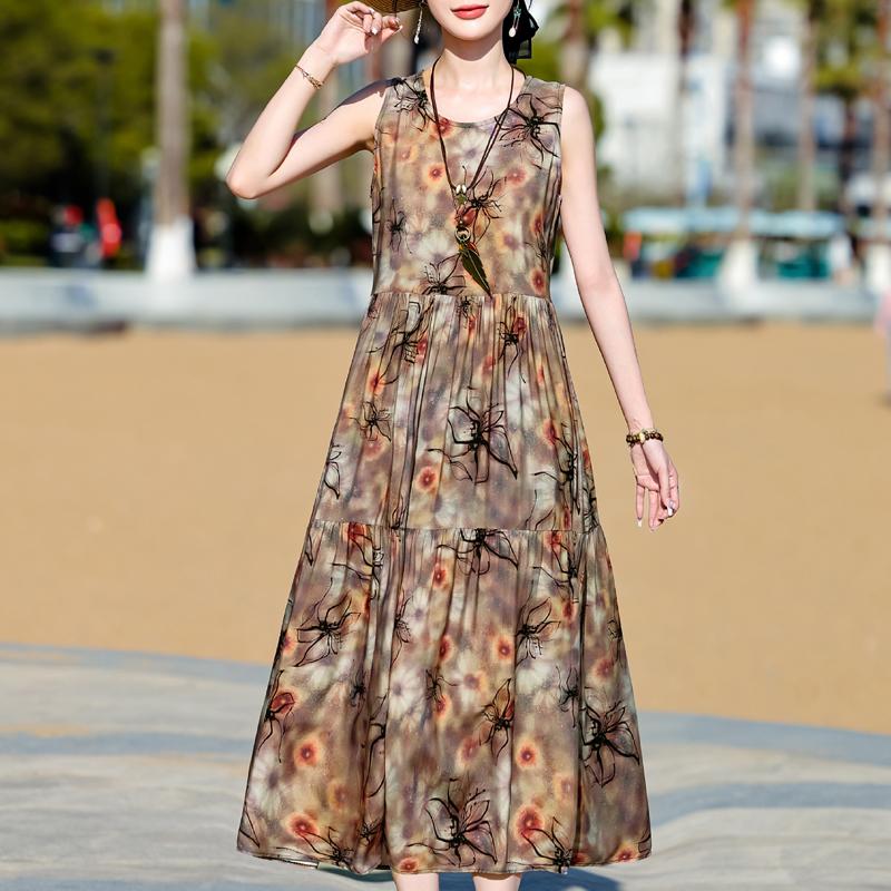 Плюс Размер Элегантное Женское Летнее Платье Повседневное Свободное Длинное Платье Без Рукавов Женская Винтажная Одежда