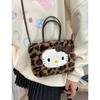 Hello Kitty Cartoon Plush Shoulder Bag With Spotted Pattern For Casual Outfits