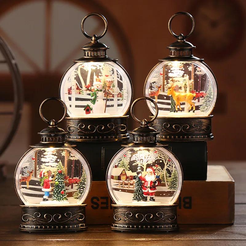 New Christmas Snow Globe Lantern Battery Operated Lighted Lantern Light for Christmas Home Decoration Santa Snowman Boy