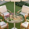 Outdoor Round Table Cover With Floral Print Oil Painting Style Waterproof Elastic Edge Patio Garden