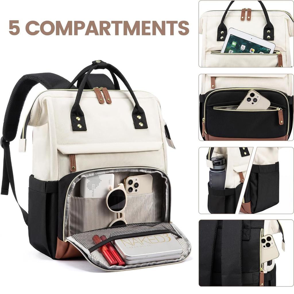 Women's Laptop Backpack, 15.6" Business Work Bag with USB, Large Waterproof College & Nurse Bookbag for Travel & School.