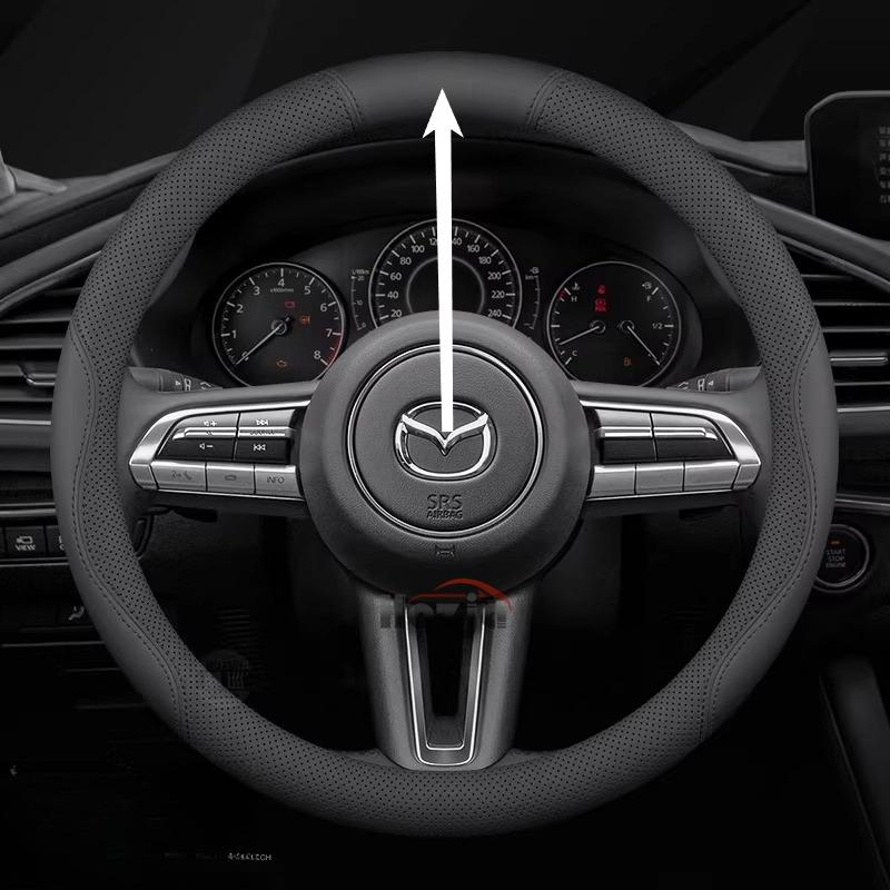 For Mazda 2 3 5 6 CX5 CX7 CX30 CX50 CX60 CX90 CX9 RX8 MX5 BT50 Leather Car Steering Wheel Cover 38cm Interior Accessories