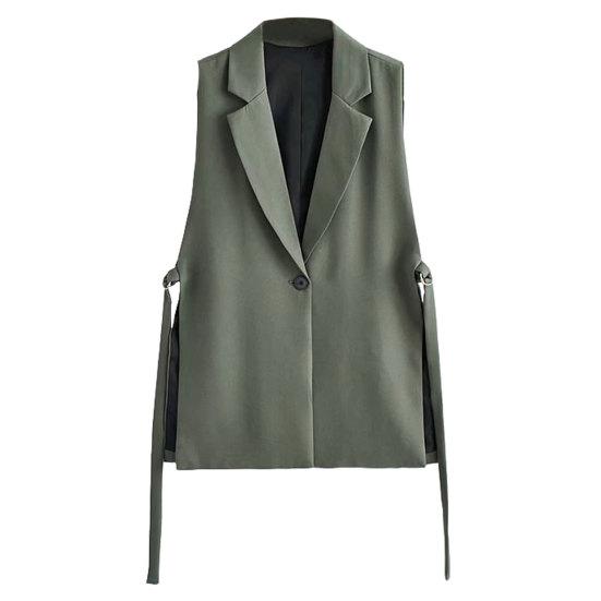 Женский жилет без рукавов с одной пуговицей и отложным воротником, кардиган с V-образным вырезом, тонкий повседневный образ с вырезом, повседневная одежда, OL