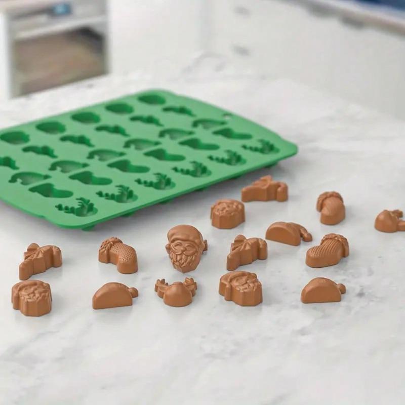 Силиконовая форма для конфет пищевого качества с 3D-дизайнами Рождества: Елка, Пряничный человечек, Снеговик, Санта, Колокольчики для выпечки шоколадных печений