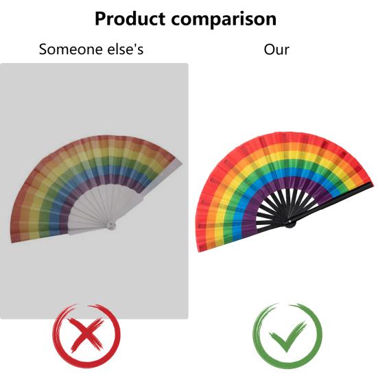 1 Set Folding Fan Easy Open LGBT Pride Rainbow Fan Portable Cooling Hand Fan for Festivals Dance Parties Events