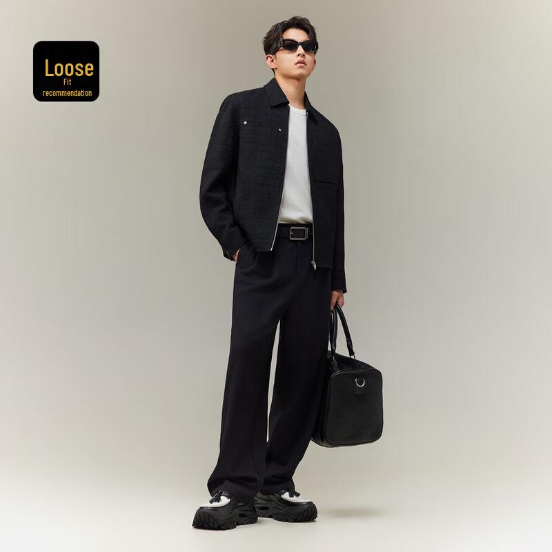 Cabbeen Men's Black Tweed Jacket with Stud Embellishment