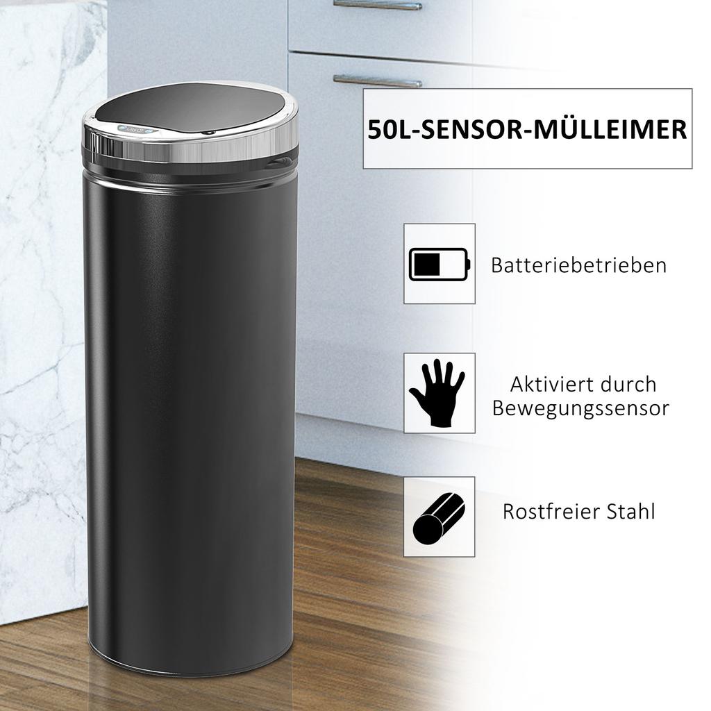 Trash Can with Motion Sensor, Stainless Steel, 30.5 cm x 30.5 cm x 81.5 cm, Black