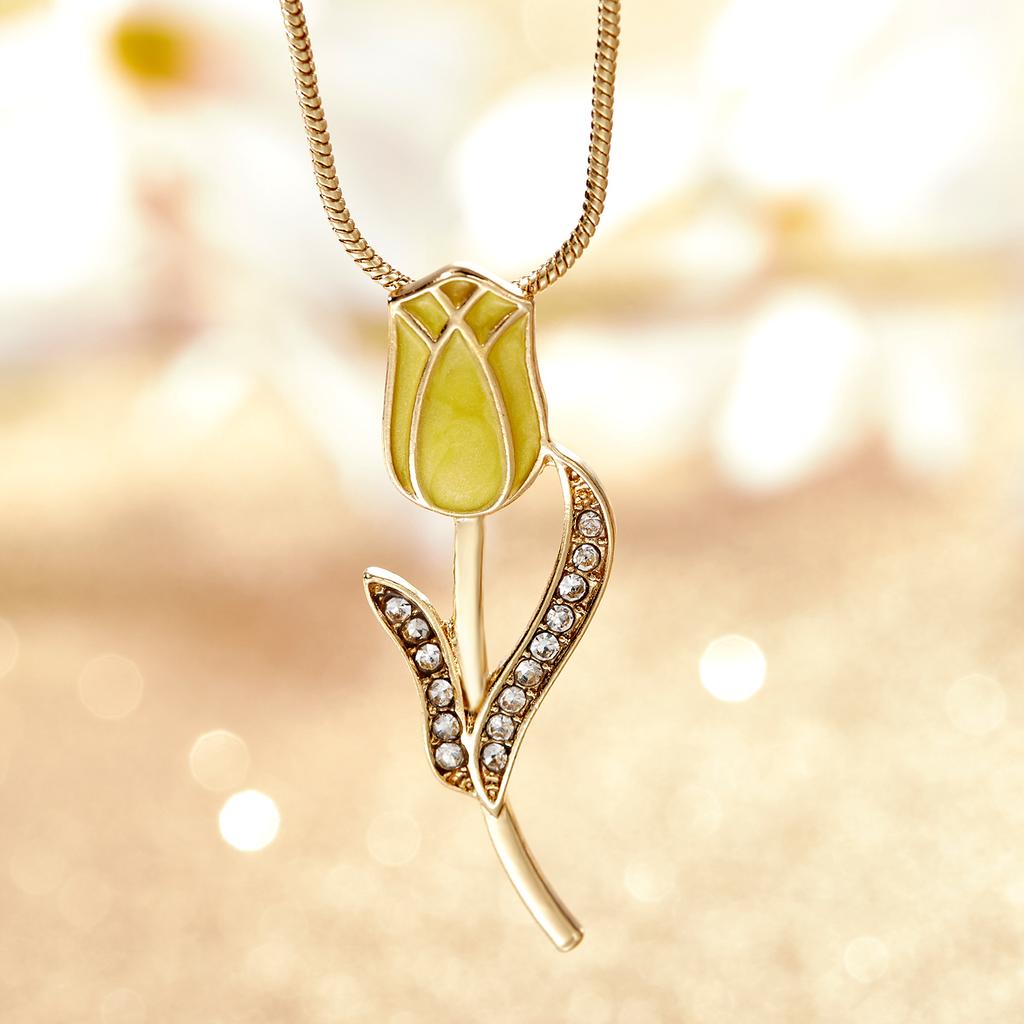 Spring Trend Colorful Enamel Tulip Necklace for Women Gold Color Chain Crystal Flower Zircon Pendant Aesthetic Jewelry Gift