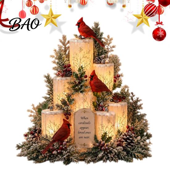 Memorial Tribute for Loss of Friend Lighted Christmas Cardinals Centerpiece, Red Bird Figurine, Light Up Inspirational Keepsake Ornament Home