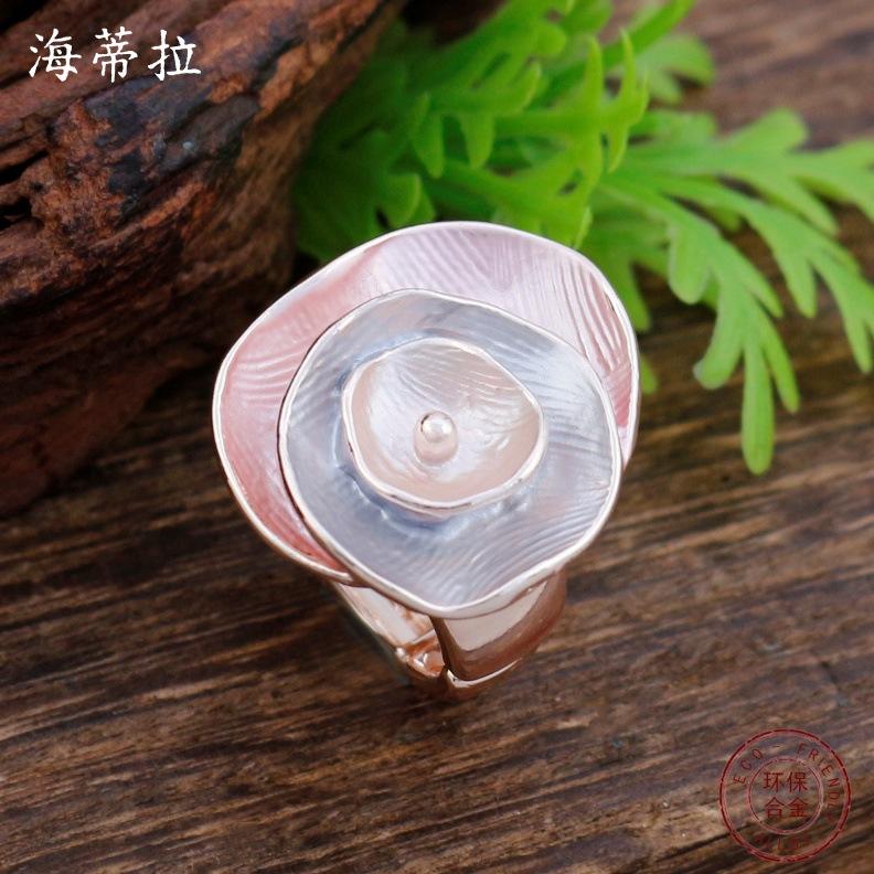 Новое эмалевое геометрическое кольцо-резинка с розой, женская мода, высококлассное трехмерное кольцо с цветком