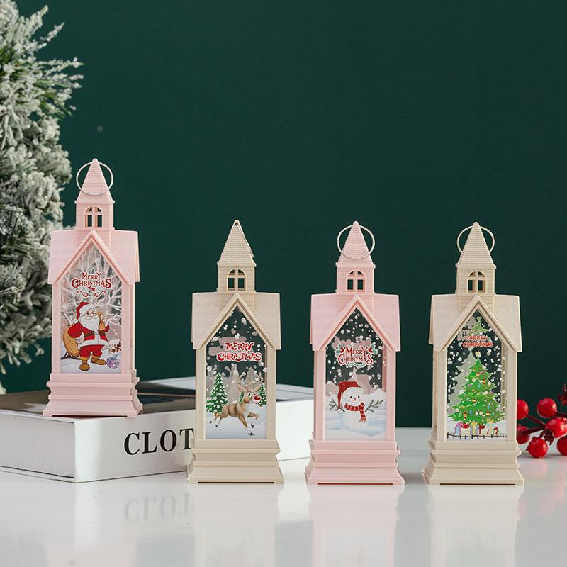 Wind Light Portable Christmas Decorations Castle Nightlight Gifts Luminous Tabletop Decoration Props