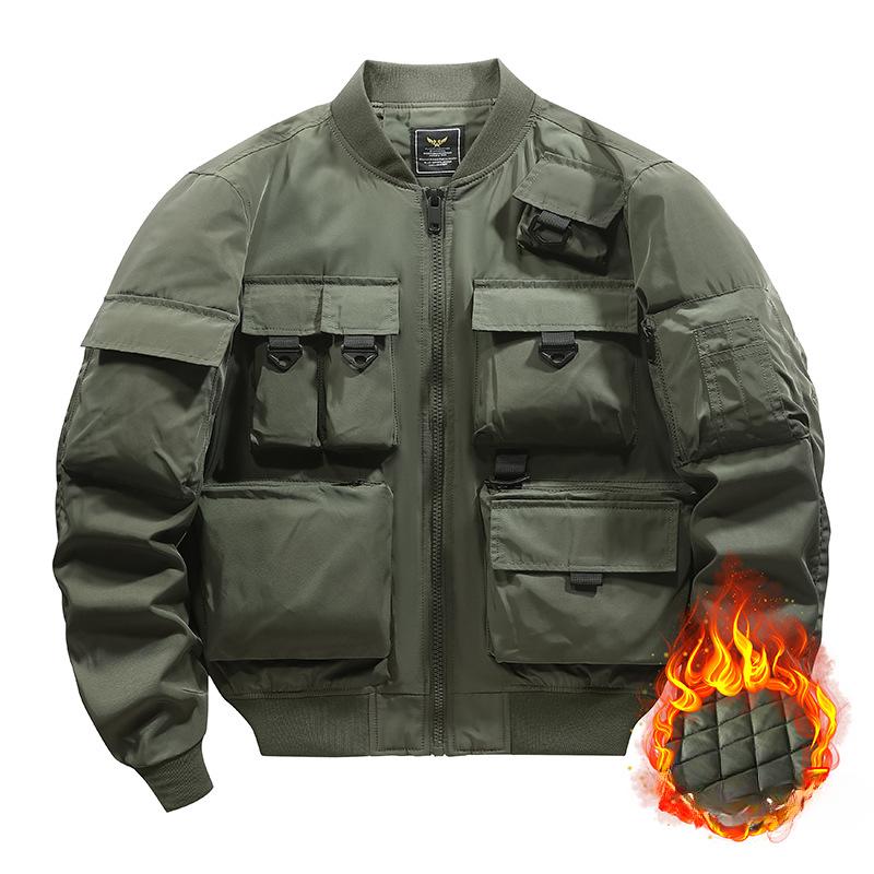 Jacket Men's American Vintage Baseball Jacket Multi-Pocket Tooling Jacket