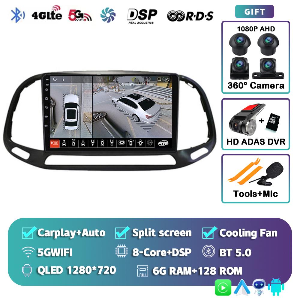 Android 14 Автомагнитола с CarPlay и Auto для Fiat Doblo 2015 2016 2017 2018 2019 Мультимедийный GPS Видеоплеер Навигация Стерео 2din DVD