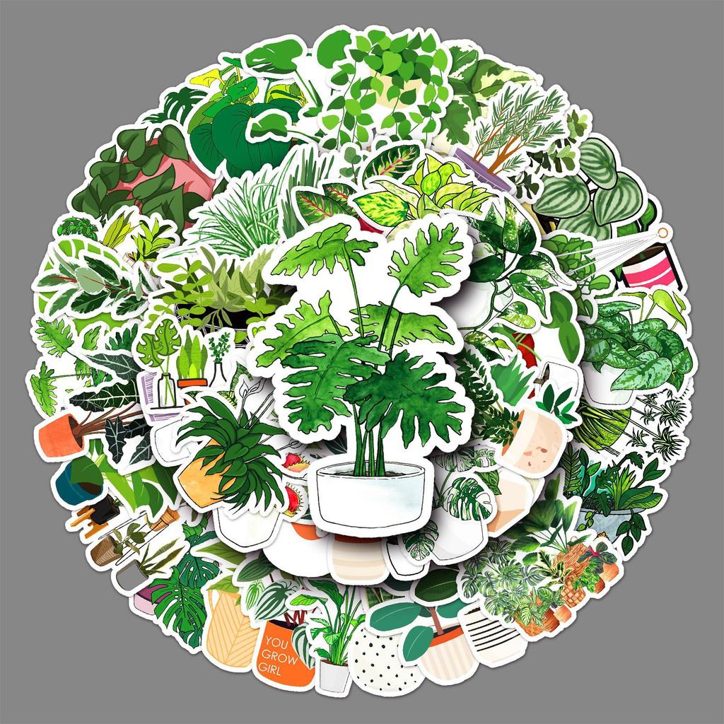 50 Cartoon Green Plants Doodle Personality Small Fresh Creative DIY Skateboard Mobile Suitcase Stickers Waterproof