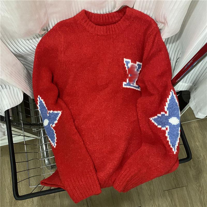 Men's and Women's Long-Sleeve Knitted Sweater with Donkey Family and Four-Leaf Clover Jacquard Design