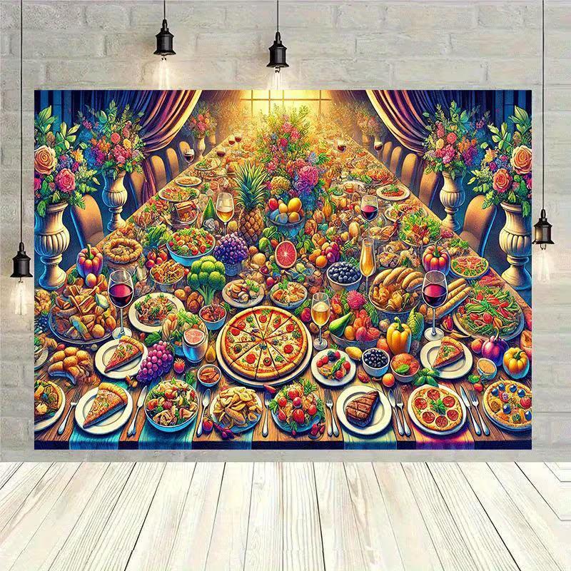 2D Rich Dinner Table Backdrop for Food Photography or Party Photoshoot