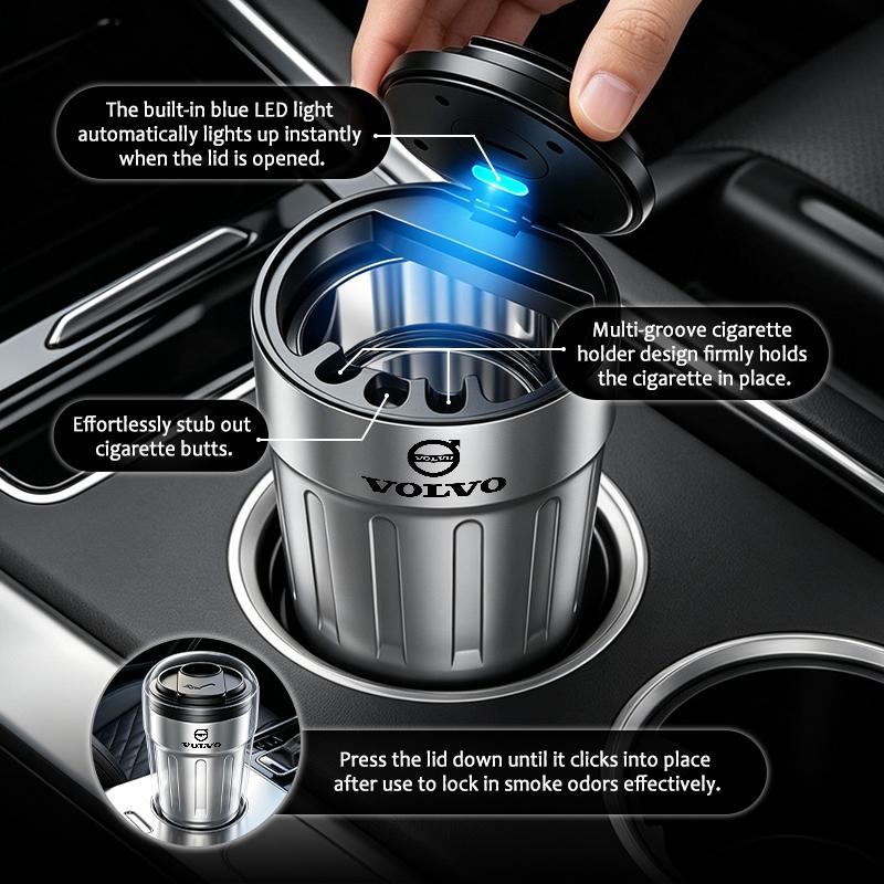 Stainless Steel Car Coffee Cup Ashtray Auto LED Light Accessory For Volvo V60 V90 S60 S80 S90 C30 XC40 XC60 XC70 XC90 V40
