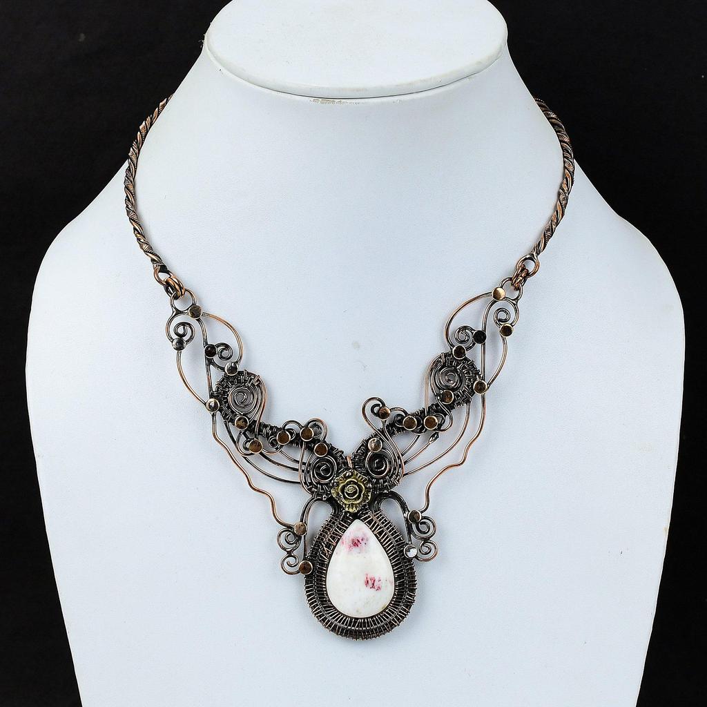 Ожерелье из киновари, обернутое медной проволокой, регулируемое ожерелье, красивые медные украшения, ожерелье из драгоценных камней, подарок для жены, ювелирные изделия ручной работы