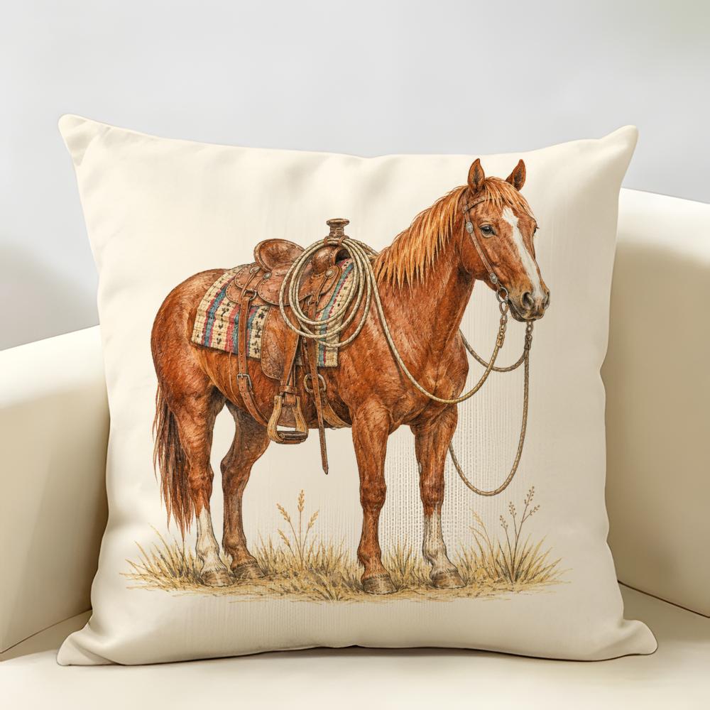 Blue Roan Ranch Horse Western Cushion Cover Durable Hypoallergenic Organic Linen Pillow Cover Short Size Washable SkinFriendly