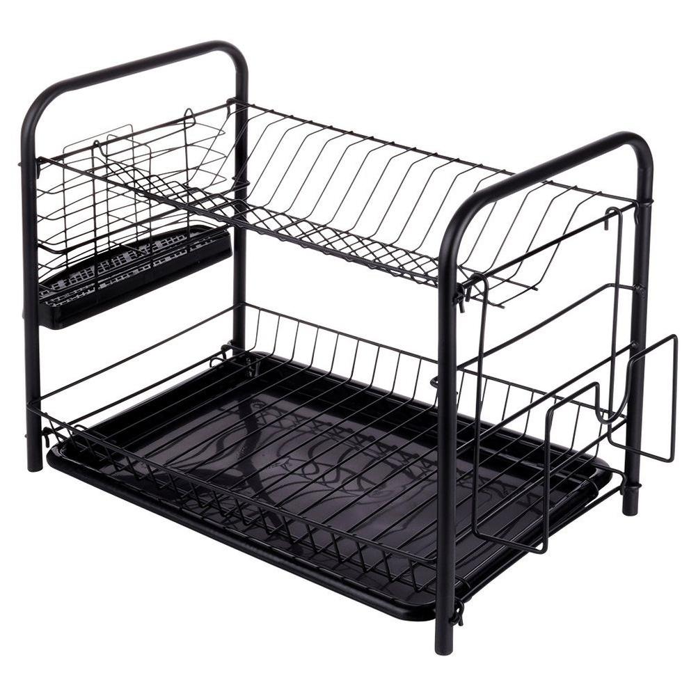 Black 2-tier dish drying rack 51.5x24.5x33 cm