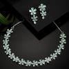 Rhodium Plated Silver Toned White American Diamond Studded Flower Shaped Jewellery Set For Girls and Women