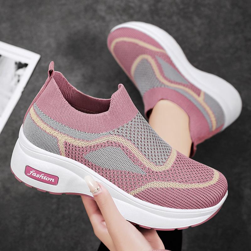 Jinshiyuanshu Shoes Women's Processing Custom Fly-woven Platform Shoes Breathable One-pedal Casual Shoes Women's Shoes Single Shoes
