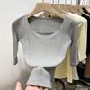 Black Square Collar Five-point Sleeve T-shirt for Women's Spring New Style for Korean Half-sleeved Top