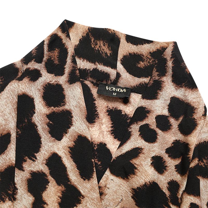 VONDA Весеннее женское вечернее платье с леопардовым принтом, элегантное свободное длинное платье с длинными рукавами и V-образным вырезом