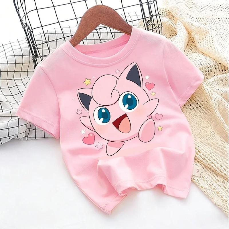 Футболка с принтом покемона Jigglypuff на лето 2026, свободная футболка из 100% хлопка для путешествий, игр и спорта в стиле Y2k
