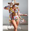 Women Swimsuit High Waist Bikini Set Three Pieces Women Sexy Long Sleeve Cover Up Swimsuit Beach Bathing Suits Swimwear