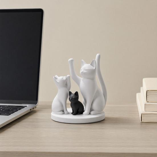Милая Фигурка Кошачьей Семьи, 3D-печатная Скульптура Родителей-Кошек и Котенка, Современное Настольное Украшение с Кошкой, Подарок для Любителей Кошек