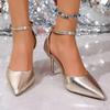 Fashion Fashion Gold Pointed Toe Thin Heel Pumps Women 2025 Plus Size 35-42 Ankle Bukle Pumps Woman Party Wedding High Heel Shoes Female