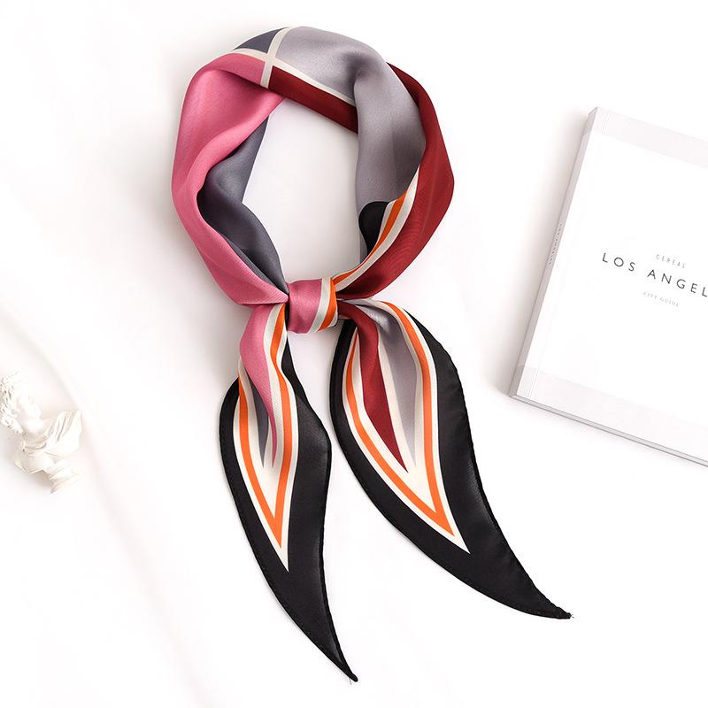 Sunscreen Scarf for Women's Spring and Autumn New Style Simulated Silk Literary Geometric Color-blocking Diamond Small Silk Scarf Scarf Scarf
