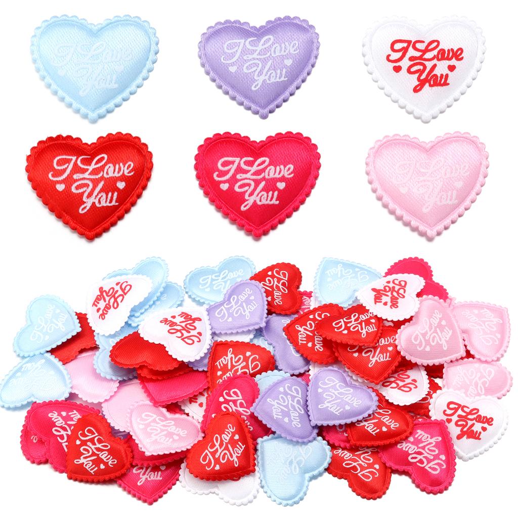 30-50pcs Printed I Love You Heart Patches Sponge Satin Fabric Heart Petals Confetti For Wedding Party Valentine's Day Decoration