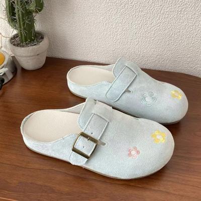 Универсальные повседневные досуговые супер милые шлепанцы с плоской подошвой, девичьи с цветком, нишевые шлепанцы-полусапожки