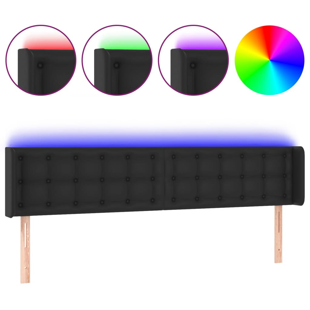 LED Headboard in Black 163 x 16 x 78 88 cm Faux Leather