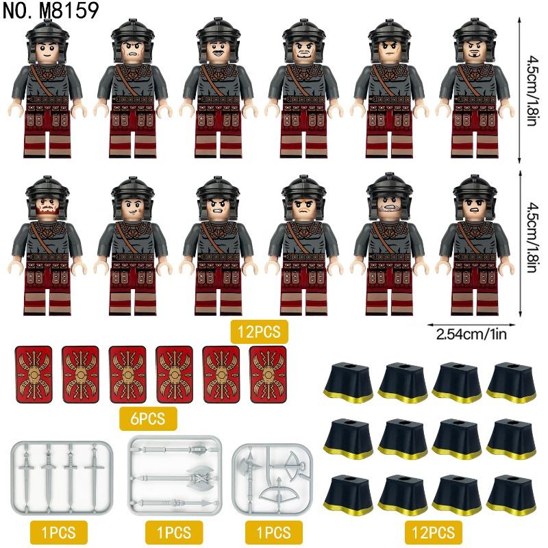 12pcs Medieval Knight Roman Soldier Figurine Building Block Toy
