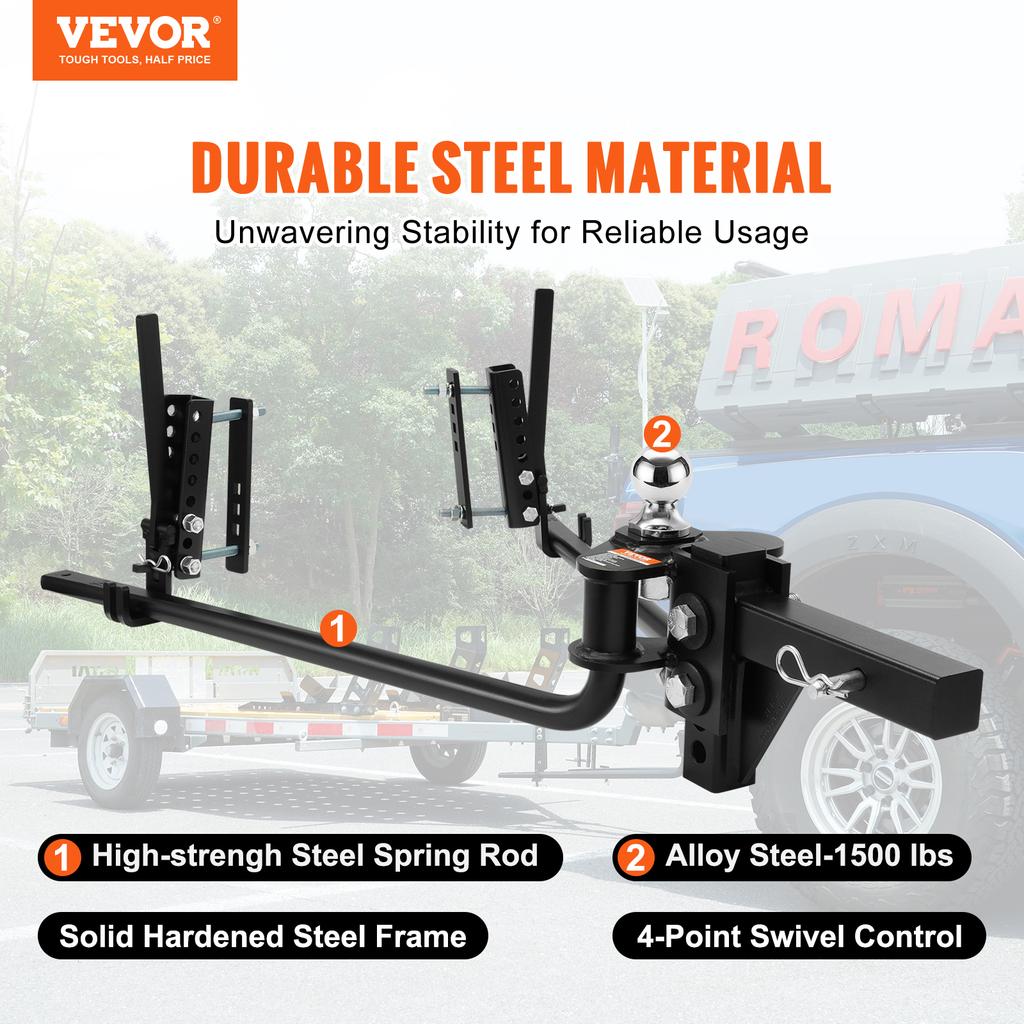 SucceBuy 1000/1500 lbs Distribution Hitch Load Leveling 4 Towing Tongue Distributing Hitches Kit with Sway Control for Trailer