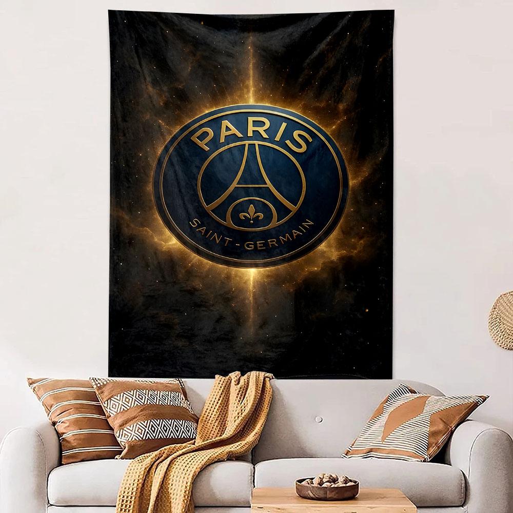 Логотип Paris Saint-Germain с сияющим фоном, узорчатый гобелен, домашний декор, подходит для спальни и гостиной, подарок