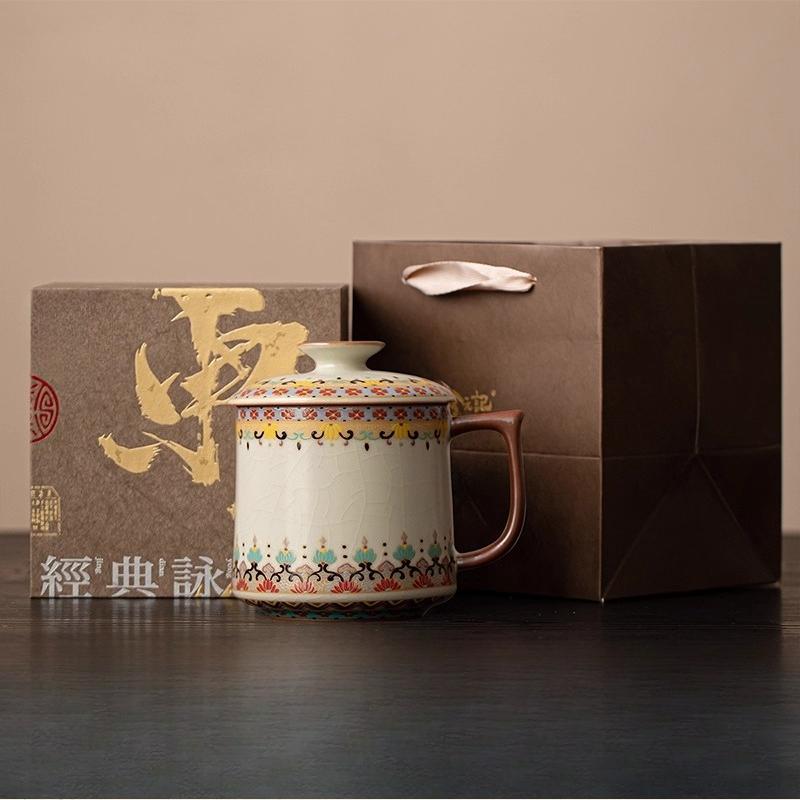 Кружка сувенирная из Дуньхуана, керамическая чашка для воды с крышкой, чайная чашка в стиле печи Жу, офисная чайная чашка, подарок на праздник середины осени