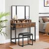 VASAGLE Dressing Table, Rustic Brown and Black