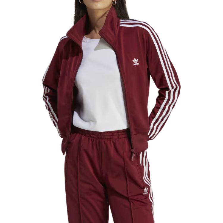 adidas Куртка на молнии с высоким воротником в полоску с логотипом, женская верхняя одежда, бордовый IB7406